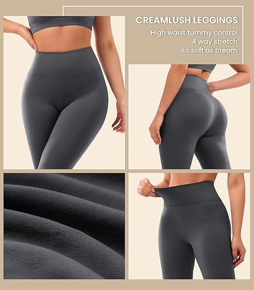 Creamlush 4 Pack Leggings for Women-High Waisted Ultra Soft Stretchy Yoga Lounge Pants